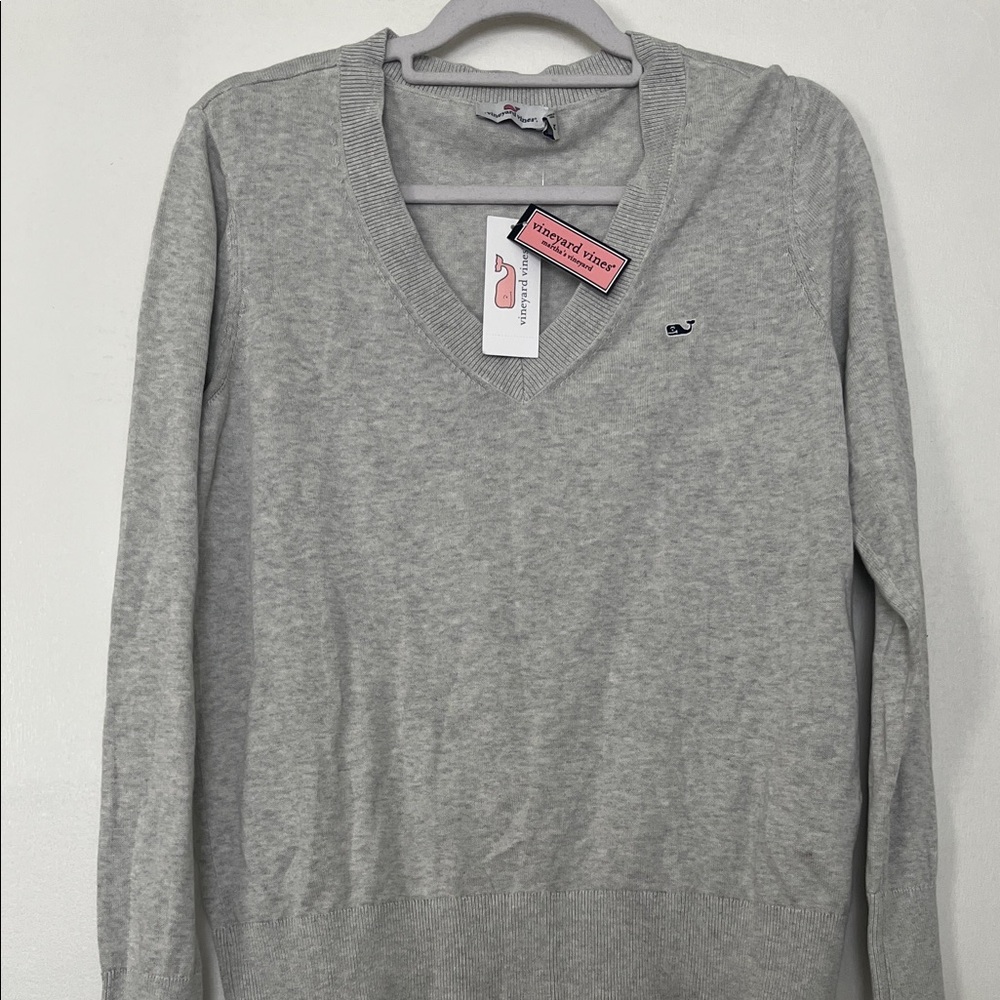 Vineyard Vines Light Gray Cotton V-Neck Sweater